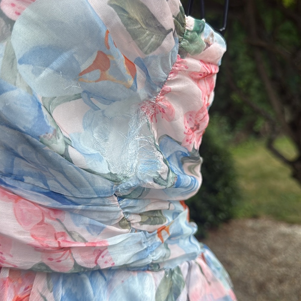 Lulu’s BUY IT NOW PRICE Beautiful Presence Light Blue Floral Chiffon DRESS - Picture 5 of 7